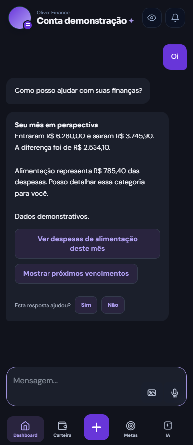 Oliver — tela atual com dados demonstrativos